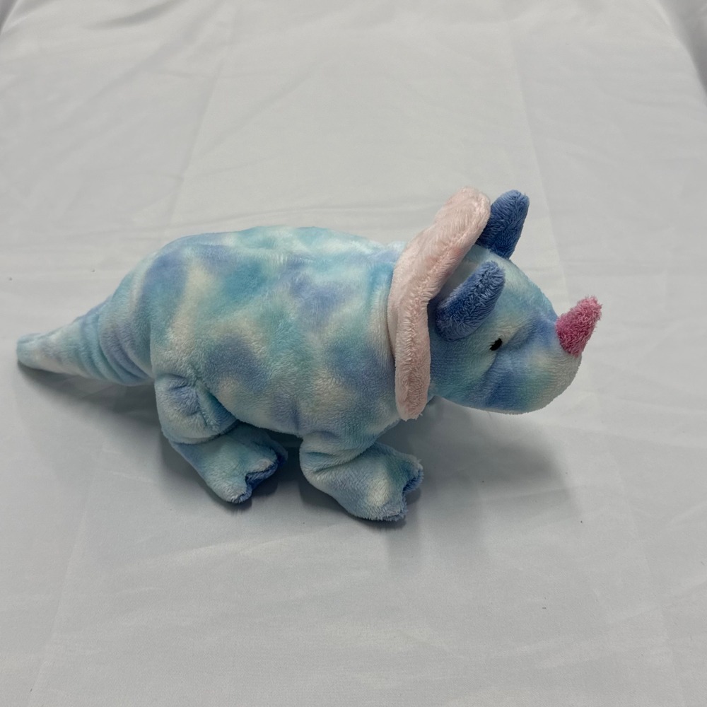Ty Pluffies Tromps Triceratops Dinosaur Plush Blue Tie Dye Stuffed Animal 2005 - Picture 2 of 8